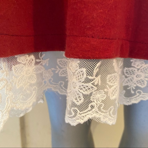 Red Tunic DRESS Long Sleeve Lace Hem Casual Lagenlook Loose Fit Cottagecore Boho - Picture 6 of 7